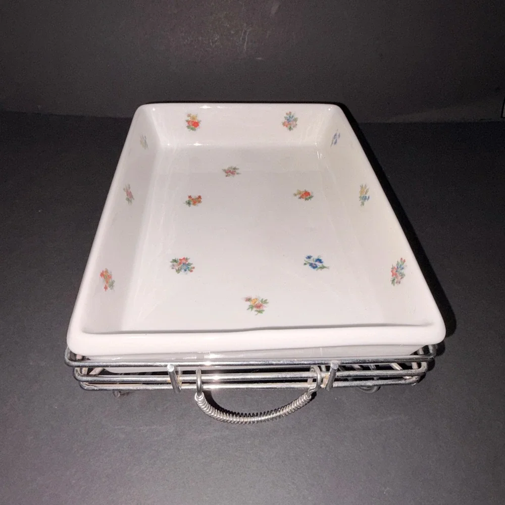 Wen Yuan Floral Casserole Dish with Rack and Candle Warmer 11.5